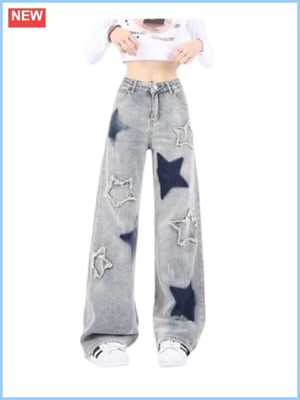 High Waisted Star Patchwork Y2K Straight Leg Baggy Denim Jeans